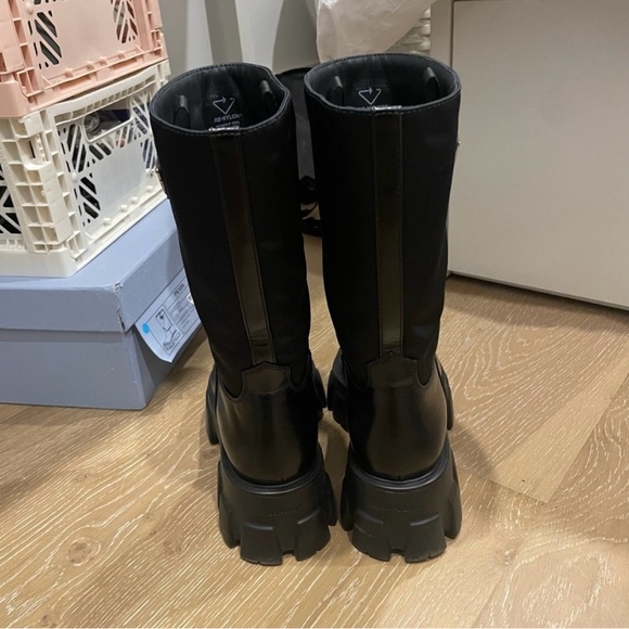 Prada Black Leather and Nylon Monolith Boots - Picture 3 of 8